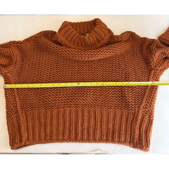Free People Cowl Neck Chunky Knit Sweater Rust Orange Womens Sz M - Picture 5 of 8
